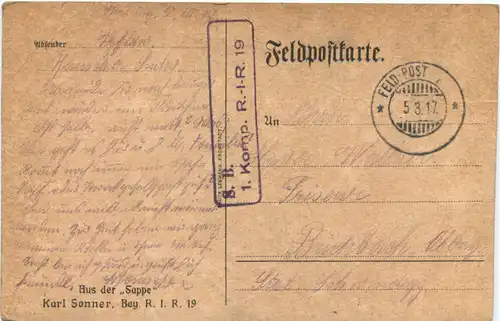 WW1 - Herzliche Grüsse - Feldpost RIR 19 -681322