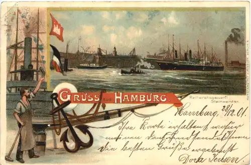 Gruss aus Hamburg - Litho - Reiherstiegswerft -681684