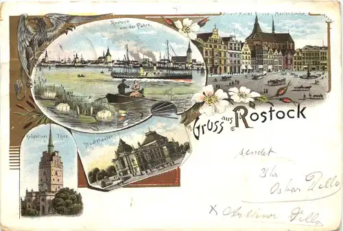 Gruss aus Rostock - Litho - Bahnpost -681702