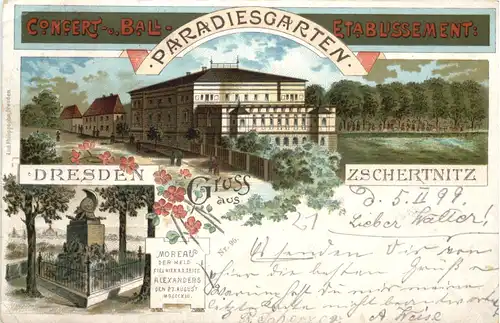 Gruss aus Dresden Zschertnitz - Etablissement Paradiesgarten - Litho -671638