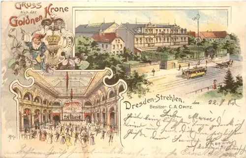 Dresden-Strehlen - Gruss aus der Goldenen Krone - Litho -671664