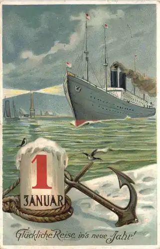 Neujahr - Schiff - Prägekarte -681948