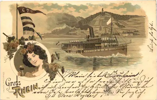 Rüdesheim - Gruss vom Rhein - Litho -682202