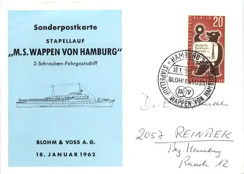 MS Wappen von Hamburg - Stempel Stapellauf -682440