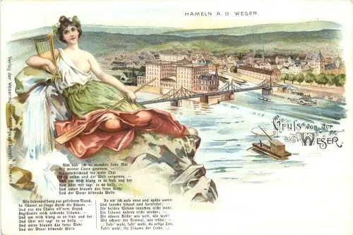 Hameln - Gruss von der Weser - Litho -682700