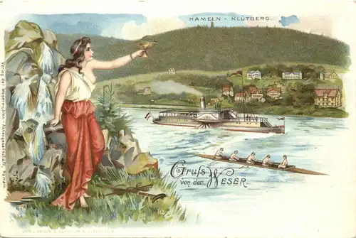 Hameln - Gruss von der Weser - Litho -682702