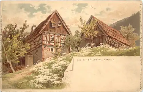 Aus der Sächsischen Schweiz - Litho - Künstler Ak Adolf Nöther -683158