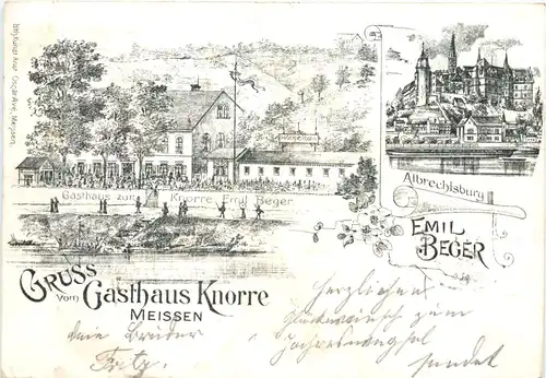 Meissen - Gruss vom Gasthaus Knorre - Litho -684280