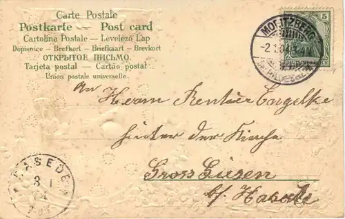 Neujahr - Frau mit Trompete - Prägekarte -685122