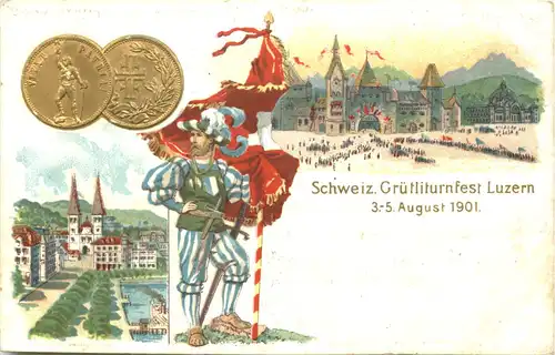 Luzern - Schweiz. Grütliturnfest 1901 - Litho Prägekarte - Geld -685614