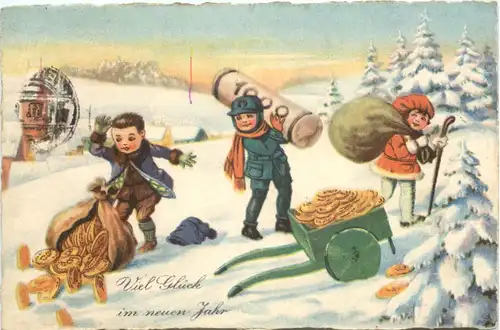 Neujahr - Kinder Geld auf Ansichtskarte -685930