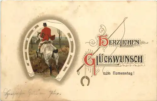 Namenstag - Reitsport - Prägekarte - Feldpost 26. Bayer. Inf Regts -685932
