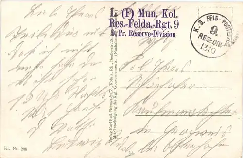 Kriegsgefangenenlager - Feldpost Res.-FElda. Rgt 9 -686536