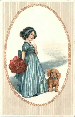 Kind mit Hund - Prägekarte -686776