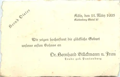 Köln - Geburtsanzeige Dr. Bernhard Stückmann -687428