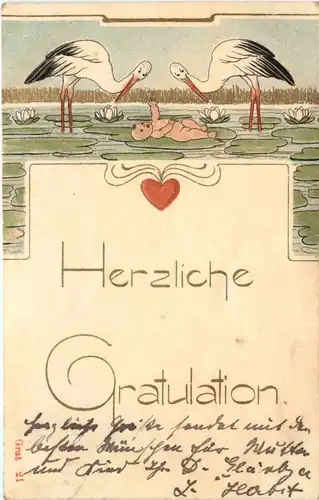 Geburt - Storch - Prägekarte -688098