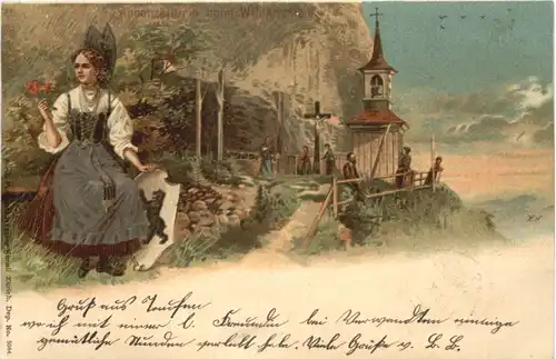 Appenzellerin am Wildkirchlein - Litho -689620