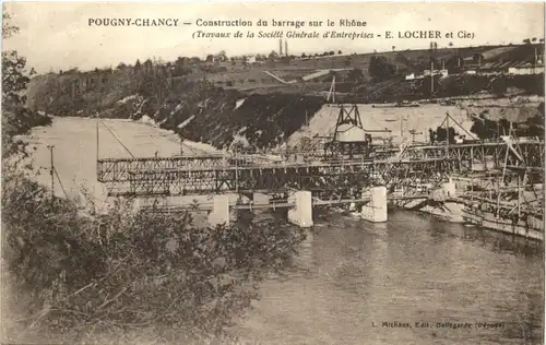 Pougny-Chancy - Construction du barrage sur le Rhone -689896
