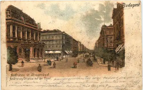 Budapest - Andrassy Strasse mit der Oper - Litho -690010