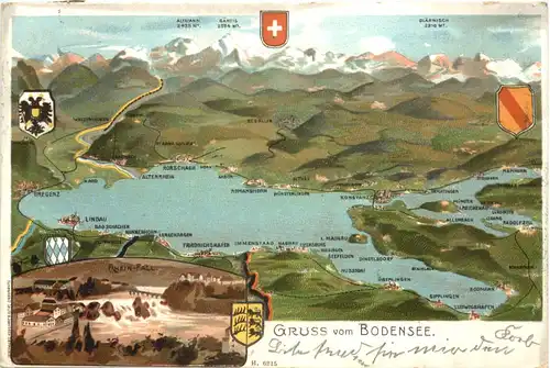 Gruss vom Bodensee - Rheinfall - Litho -691182