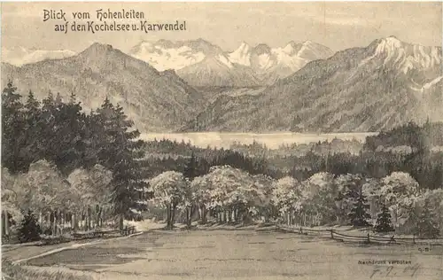 Eurasburg, Blick von Hohenleiten auf den Kochelsee u. Karwendel -551016