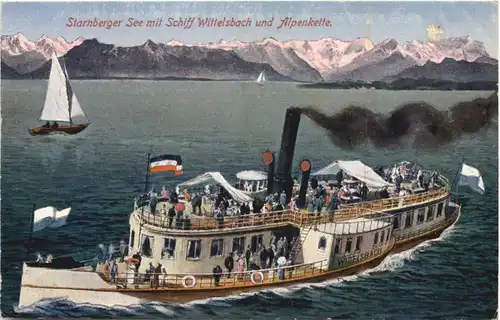 Starnberger See, Dampfer Wittelsbach und Alpenkette -551444