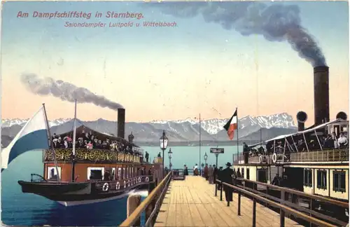 Starnberger See, mit Dampfer Luitpold und Wittelsbach am Steg -551504