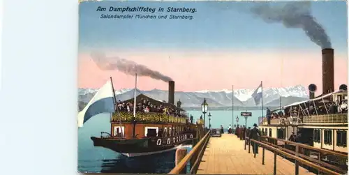 Starnberger See, mit Dampfer München und Starnberg am Steg -551502