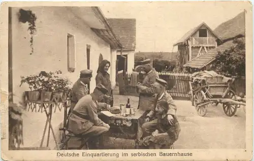 Deutsche Einquartierung im serbischen Beuernhause - Feldpost -691840