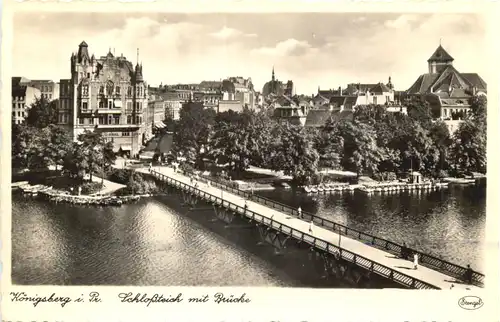 Königsberg - Schlossteich mit Brücke -693076
