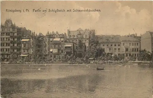 Königsberg - Partei am Schlossteich mit Schwanenhäuschen -693092