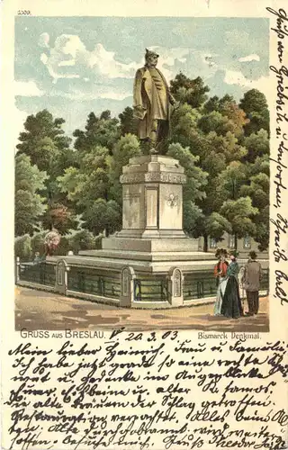 Gruss aus Breslau - Bismarck Denkmal - Litho -694054
