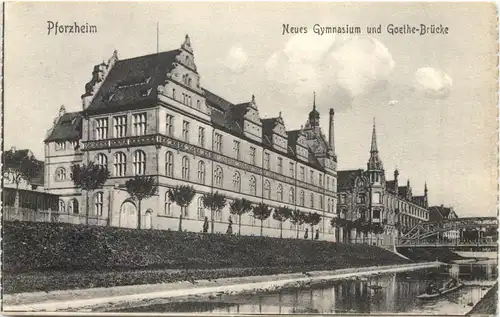 Pforzheim - Neues Gymnasium und Goethe Brücke -694814