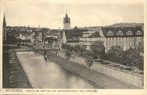 Pforzheim - Partie an der Enz mit Gewerbeschule -694834