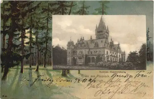 Gruss aus Pössneck - Schloss Hummelshain - Litho -695320