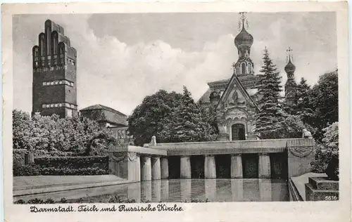 Darmstadt, Teich und russische Kirche -552756