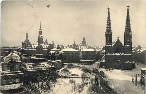 Dresden im Schnee, Blick von Webers Hotel -553318