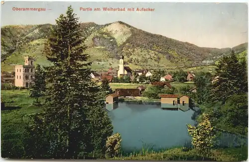 Oberammergau - Partie am Weiherbad mit Aufacker -695864