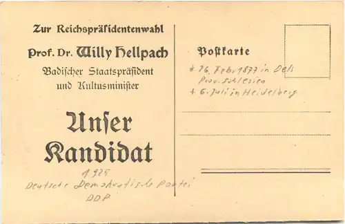 Reichspräsidentenwahl Willy Hellpach DDP -696776