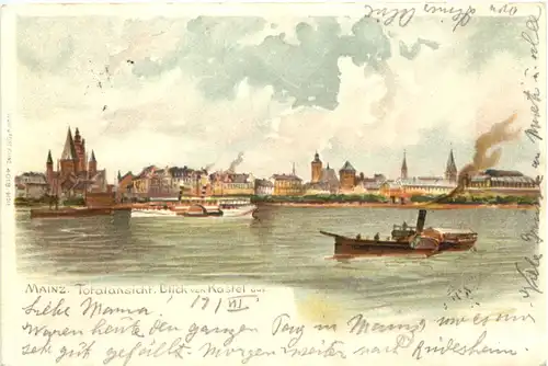 Mainz - Blick von Kastel - Litho -698792