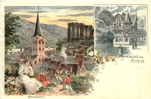 Bacharach - Gruss vom Rhein - Litho -698830