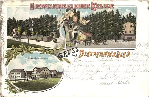 Gruss aus Diemannsried - Dietmannsrieder Keller - Litho -699296