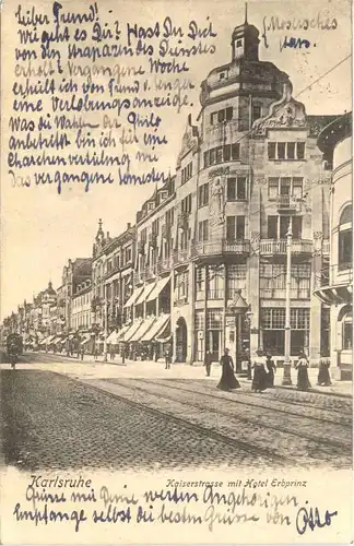 Karlsruhe - Kaiserstrasse mit Hotel Erbprinz -700328