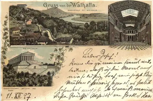 Regensburg - Gruss von der Walhalla - Litho -700886