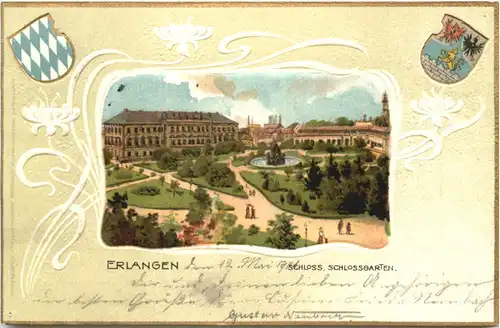 Erlangen - Schloss - Litho Prägekarte -701036