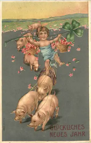 Neujahr - Schweine - Prägekarte -703814