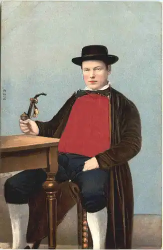 Tracht - Prägekarte - Seide -703904