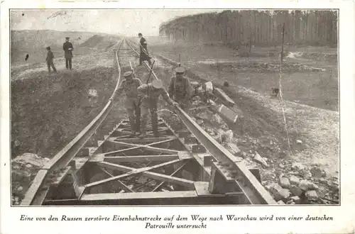 Von Russen zerstörte Eisenbahnbrücke nach Warschau - Feldpost -705788