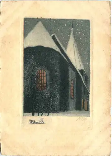 Künstler Ak Joh. Cornelius Rogge - Friesische Dorfkirche - Radierung -706518