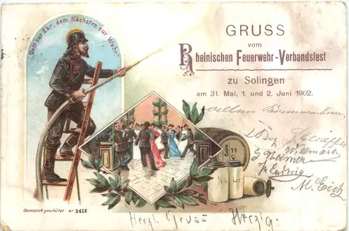 Solingen - Gruss vom Feuerwehr Verbandsfest 1902 - Litho -708030